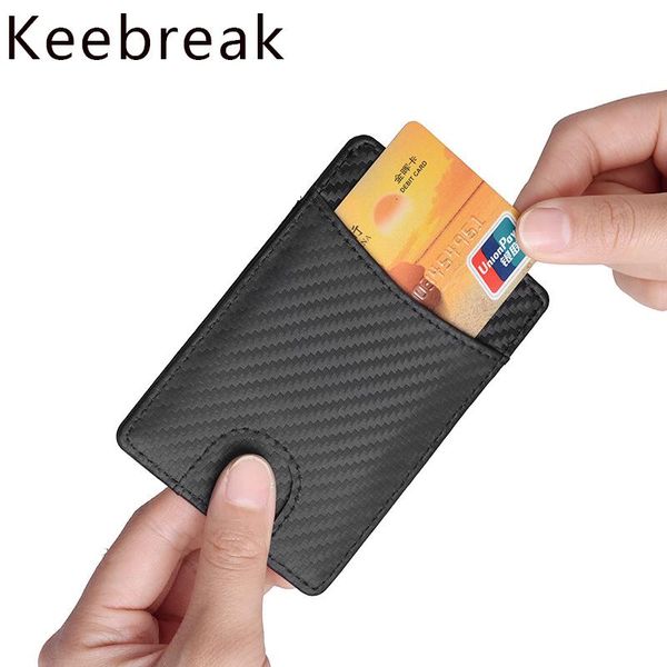 

card holders keebreak rfid antimagnetic carbon fiber holder leather wallet pocket thin slim minimalist id purses, Brown;gray