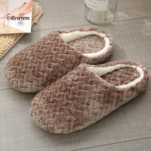 

slippers couple indoor slip shoes house floor soft bottom mute slipper men women winter warm plush lovers home, Black
