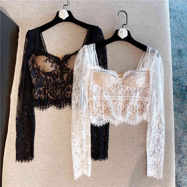 

spring arrivals long sleeve v neck lace blouse women ml701 210525, White
