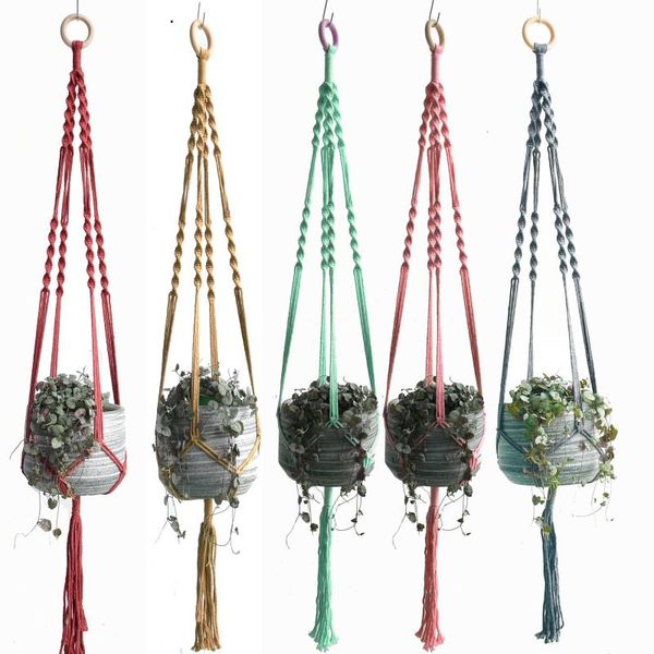 

planters & pots arrival handmade macrame pot hanger flower colorful plant for garden home indoor gray green pink black
