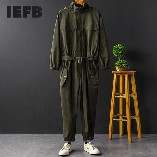 

men's pants iefb men and women wear hip hop hooded jacket jumpsuit long sleeve single breastedrousers with belt spring autumn cloth y81, Black