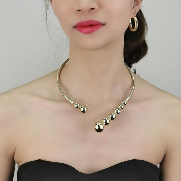 

earrings & necklace manilai copper necklaces set statement jewelry sets beads metal torques choker for women collier bijoux, Silver
