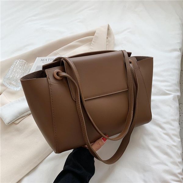 

evening bags vintage high capacity tote pu leather shoulder for women 2021 simple solid color female shopper bag luxury designer handbag