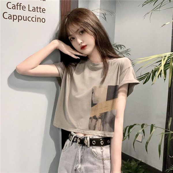 

women's t-shirt net red short-sleeved short student korean version loose 2021 summer scheming ins tide n082, White