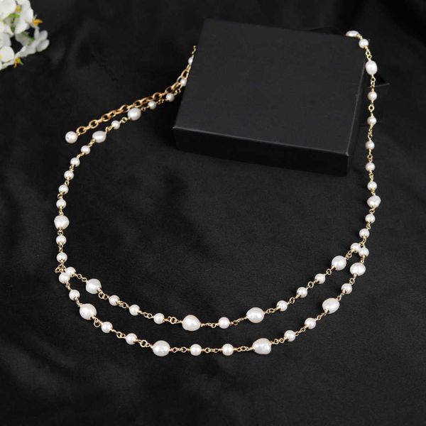 

2021 brand fashion jewelry women vintage thick chain long belt gold color long pearls necklace belt party fine fashion jewelry, Silver