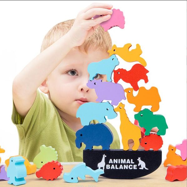Juguetes educativos de aprendizaje para niños, rompecabezas de equilibrio de dinosaurios de animales de madera, aprendizaje colorido para niños, niños y niñas