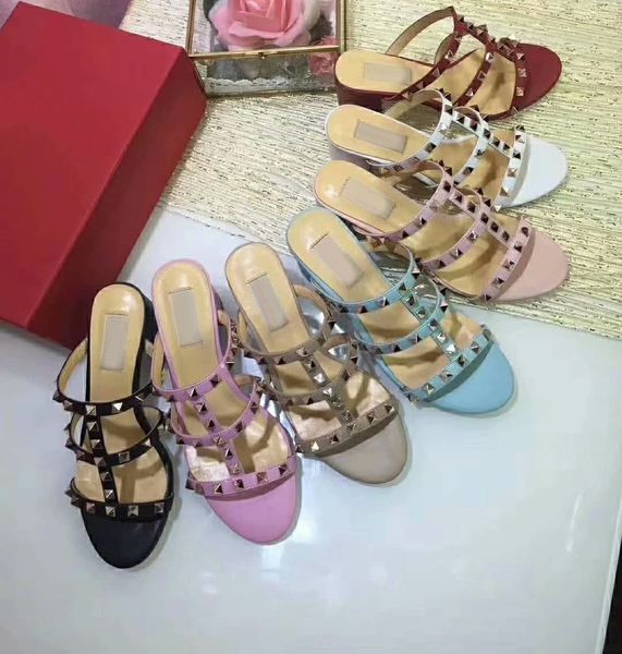 

classic women slippers designer rivet high heel sandals woman show style designers slides fashion sandal highs heels slipper with box, Black