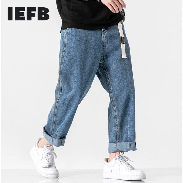IEFB Bahar erkek Düz Denim Pantolon Yıkama Gevşek Geniş Blet Toka Tasarım Workwear Jeans Erkek 9Y6062 210524