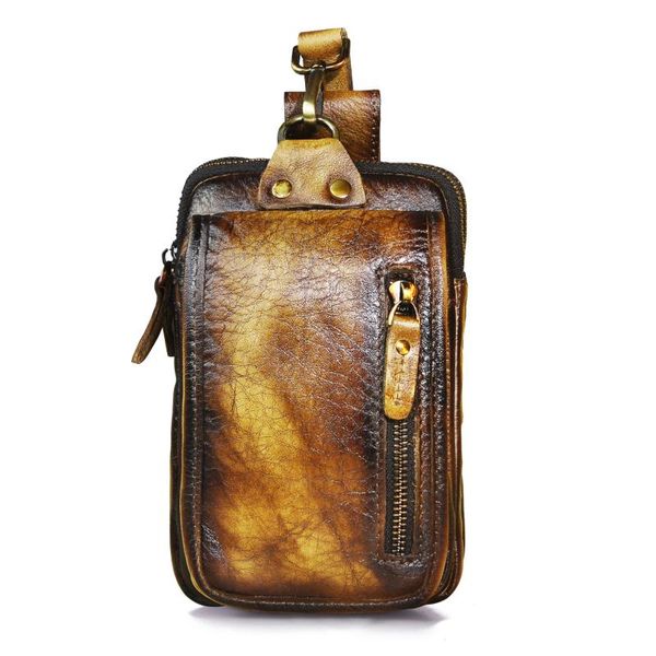 

natural leather men unique travel belt fanny waist bag pack design small bum hip 6.5" phone cigarette case pouch male 1609 bags