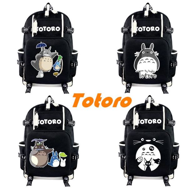 

backpack cartoon totoro black boys girls waterproof canvas school bag laplarge capacity student bookbag