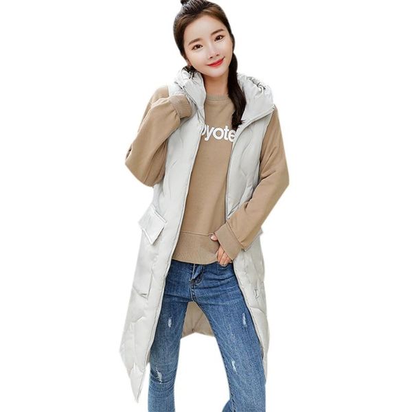 

women's vests women thick outerwear sleeveless fashion long slim hooded coats autumn winter cotton-padded jackets zip gilet femme, Black;white