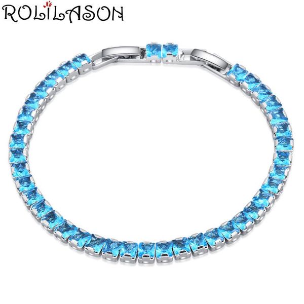 

charm bracelets rolilason classic light blue crystal zircon bracelet fashion anniversary gift women wedding jewelry tb1151, Golden;silver