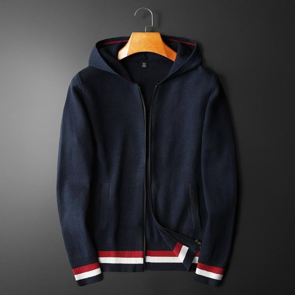 

men's sweaters minglu autumn winter male luxury hooded zipper simple casual fashion slim fit knitted man 4xl, White;black