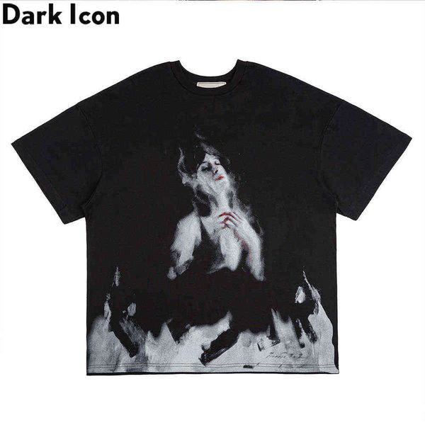 

bathing flame tshirt men summer o-neck oversized men's t-shirt short sleeve male 210603, White;black
