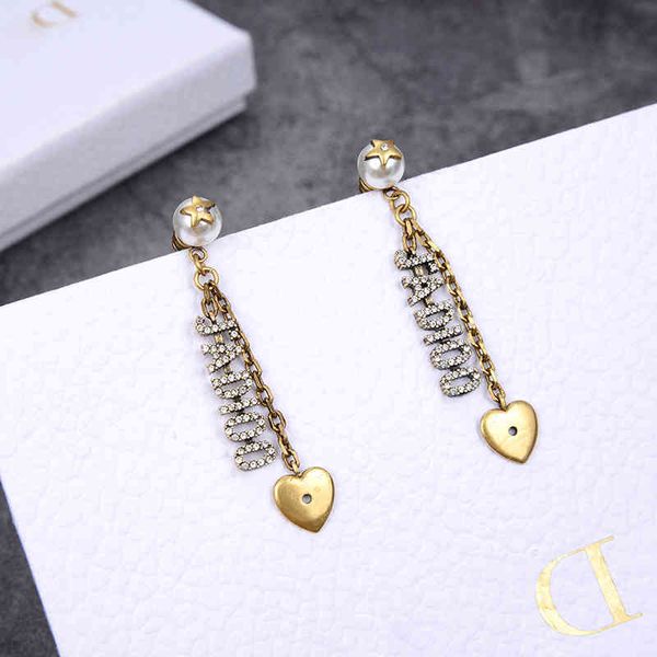 

new 925 fashion personality pearl star love earrings chain two, Silver