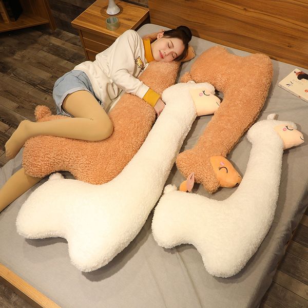 

130cm Lovely Alpaca Plush Toy Japanese Alpaca Soft Stuffed Cute Sheep Llama Animal Dolls Sleep Pillow Home Bed Decor Gift, Brown only skin