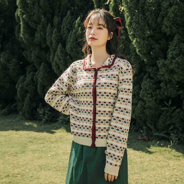 

women's sweaters sweater spring arrivals jacket cardigan retro literature art lapel contrast color knitted sweater th3v, White;black