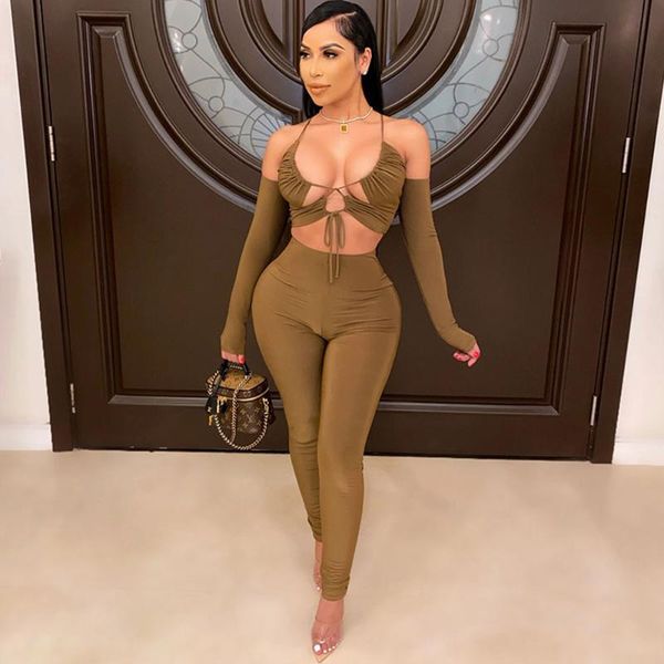 

women's two piece pants bodycon outfits for women club wear co ord sets halter backless off shoulder party matching undefined, White