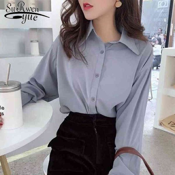 

women's and blouses korean clothing ol style loose blouse women shirts polo collar long sleeve casual feminine 8435 50 210508, White