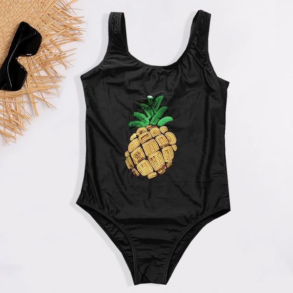 

7-13 years one piece swimsuit girl pineapple sequins embroidery swimwear kids black girls bathing suit monokini beachwear one-piece suits