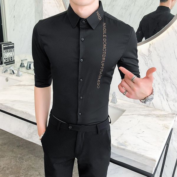 

t shirts british style summer half-sleeve men's tuxedo dressed in letter fashion stamped thin casual fit blouse homstreetwear 3xl fyiv, White;black