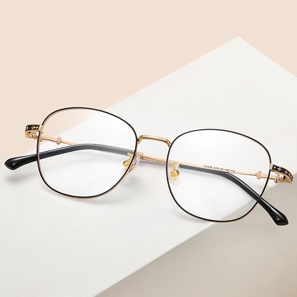 

design cross star round glasses men's and women's fashion plain face optical myopia eye frame 81008, White;black