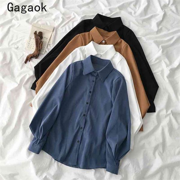 

blouse women spring autumn vintage long sleeve solid simple shirts loose casual korean fashion wild blouses 210531, White