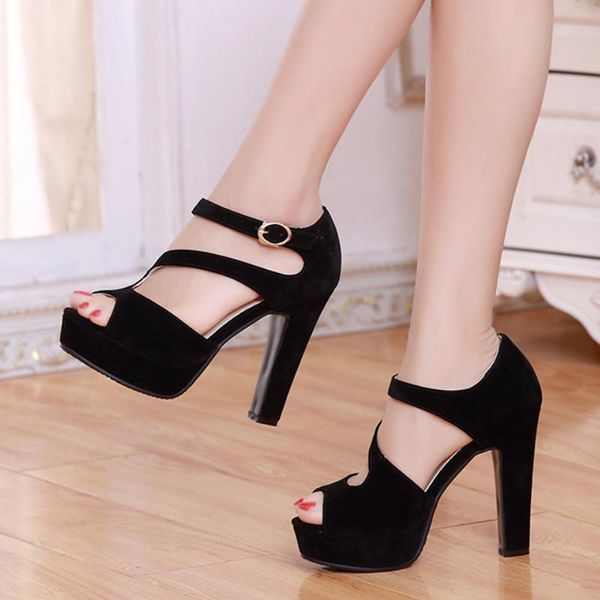 

dress shoes fanyuan women sandals summer black ladies shoe square high heel peep toe pu leather zipper woman wedding size 34-43