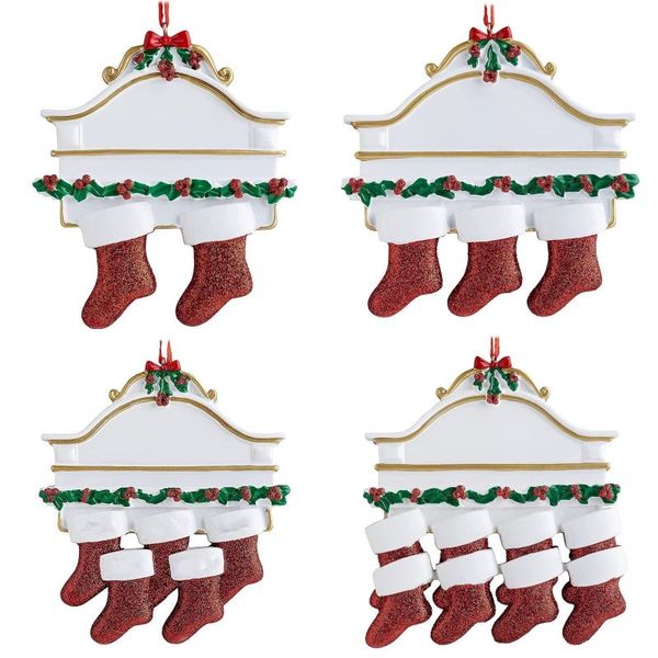 Resina Meias Decoração de Natal Suprimentos DIY Artes e Artesanato Família Sock 2 a 8 Pessoas Pingentes Decorações de Árvore Ornamentos 4 95ij H1