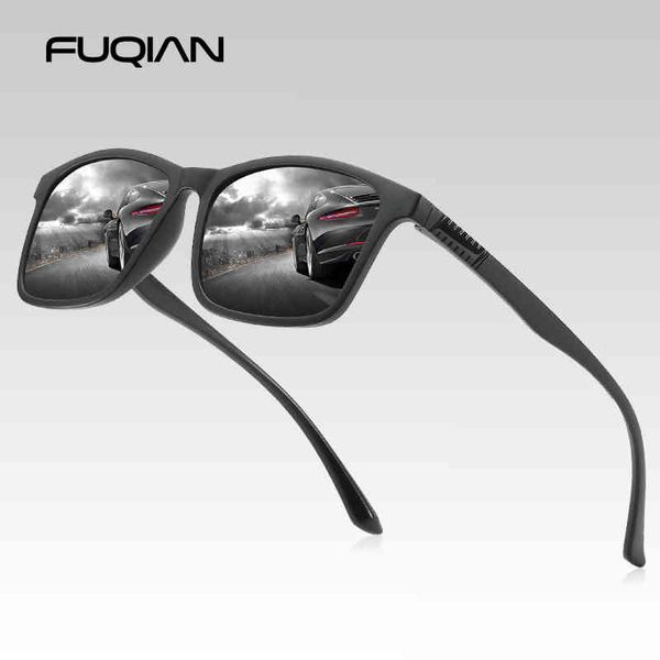 

fuqian light weight tr90 men sun glasses classic square polarized sunglasses for male driving eyewear uv400, White;black