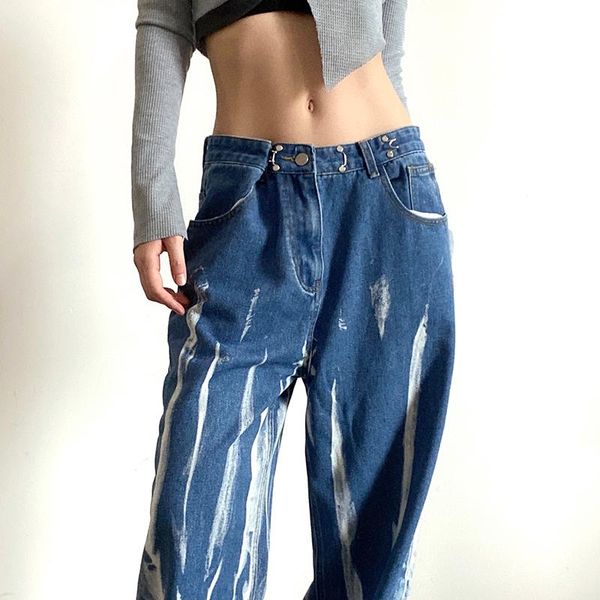

women's pants & capris style girls bandhnu long jeans, ladies leisure tie dye straight-leg trousers loose denim spring autumn, Black;white