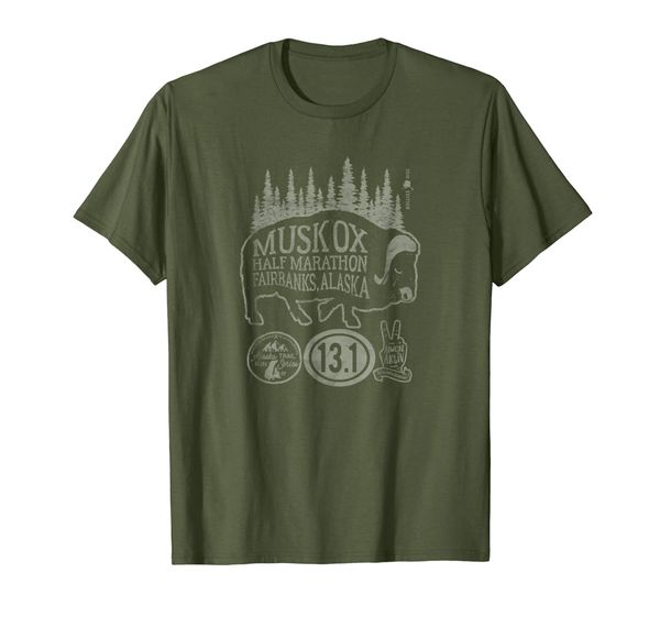 

alaska muskox half marathon vintage trail running t-shirt, White;black