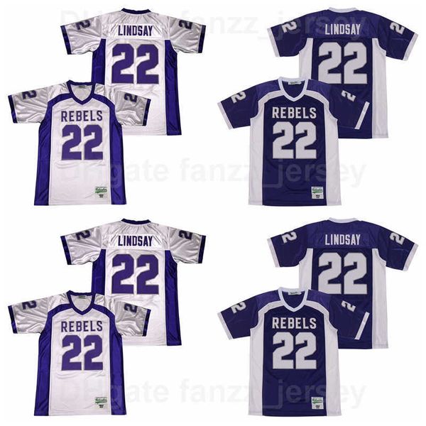 

men high school south rebels football 22 phillip lindsay jersey breathable team color purple white away pure cotton embroidery and stitched, Black