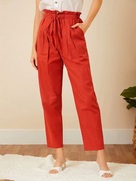 

paper bag waist tapered pants v7xw#, Black;white