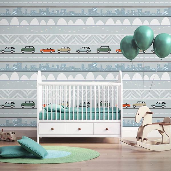 

wallpapers 2021 modern minimalist nordic style wallpaper children's room cartoon car mural for bedroom home wall decor