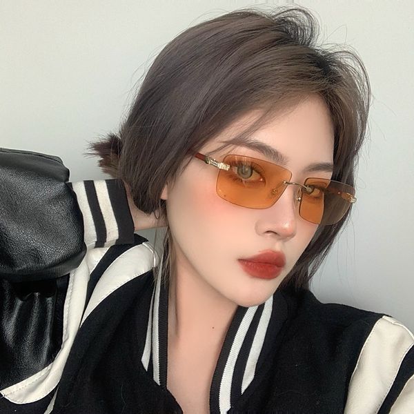 

designer kajila new diamond rimless cut edge sunglasses women's ins imitation wood frame sunglasses men's fashion glasses, White;black
