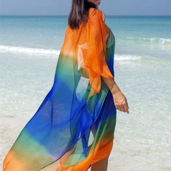 

chiffon gradient cover ups summer bikini beach dress cover-up pareo tunic women v neck swimwear coverups sarong plage women's, White;black
