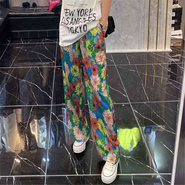 

women's jeans sunflower-patterned harajuku trousers, autumn casual and japanese summer straight gothic trousers for teens hip hop bpr7, Blue