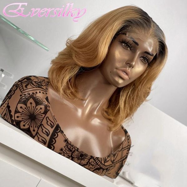 

lace wigs short bob ombre straberry blonde malaysia remy human hair for black women 180 density pre plucked 13x6 front, Black;brown