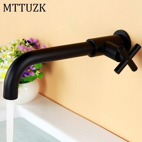 

splashproof bathroom wall-mounted long mop pool faucet single cold chrome/matte black brass basin gold kitchen sink faucets