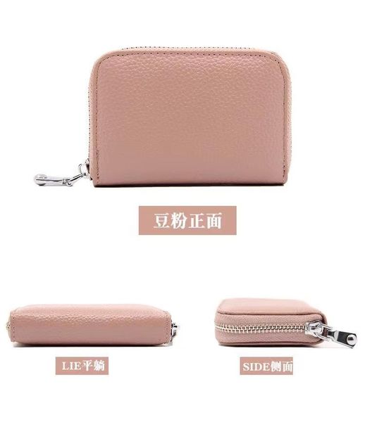 

card holders bbag cowhide genuine leather men & women short purse zipper wallet large capacity rfid holder multi slit small coi, Brown;gray