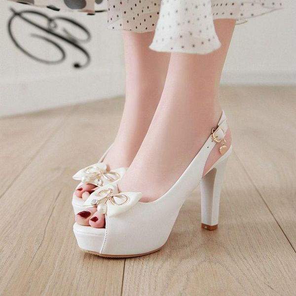 

dress shoes zawsthia plain white pink peep toe platform sandals for women with butterfly knot buckle strap female slingback high heels, Black
