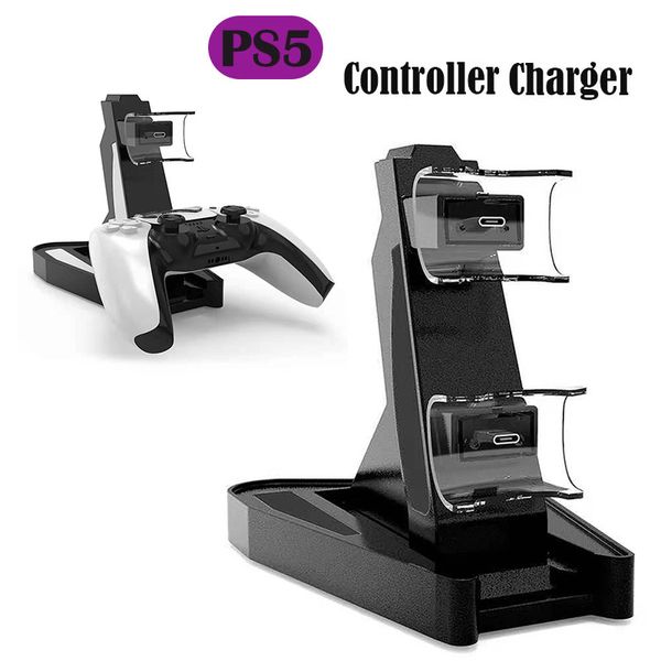 Para PlayStation 5 PS5 Game Controller Dual Port Carregador Dock Stand Station LED IndicatorStorage Base Rápido Carregador