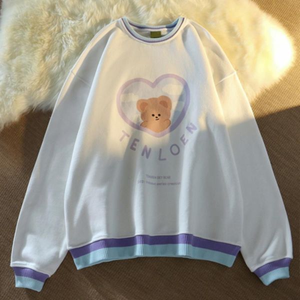 

women's hoodies & sweatshirts japanese sweet cute bear letter hoodie 2021 autumn vintage casual loose ins o neck long sleeve, Black