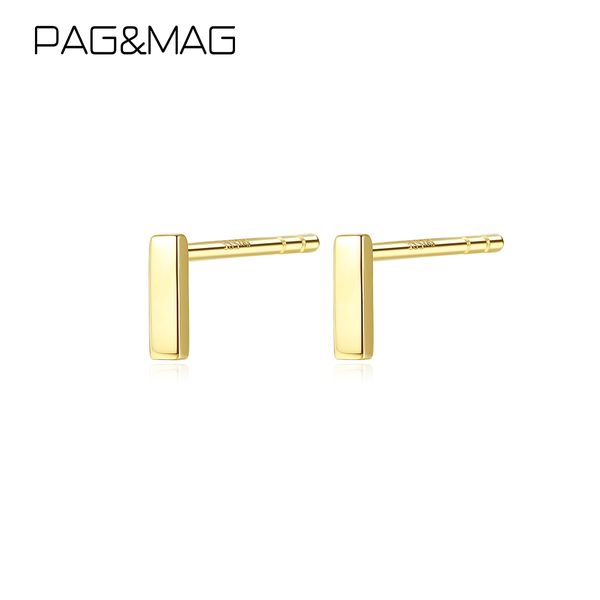 PAGMAG Solide 14K Gold 585 T Bar Ohrstecker Minimalismus Echte Gold Ohrringe Für Frauen Koreanische Quadrat Pendientes Feine schmuck 210325