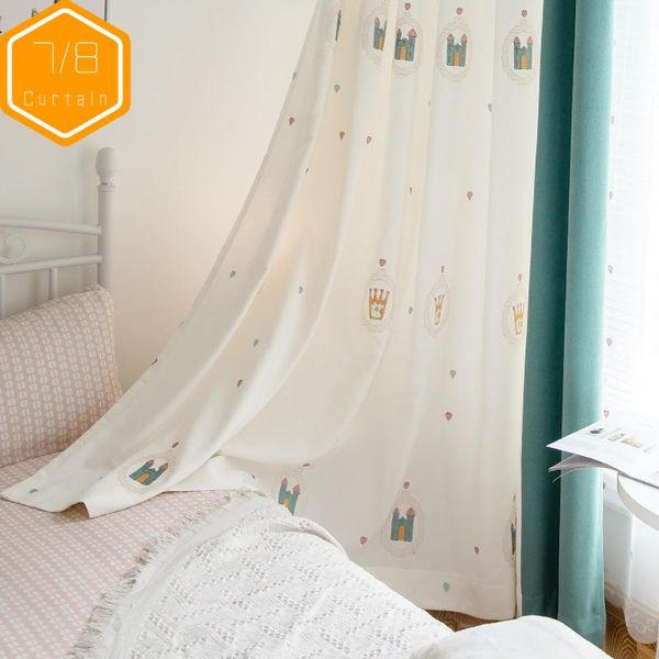 

children's room embroidered curtains castle crown embroidery stitching girls for bedroom living curtain & drapes