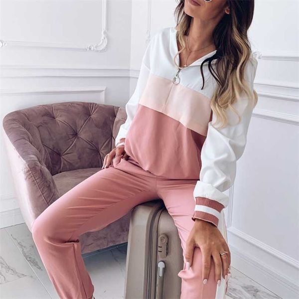 

conjunto moletom feminino lounge wear tracksuit women plus size two piece pants sets jogging vetement loose suits 211105, White