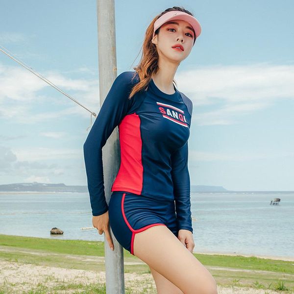 

female comfortable and breathable brand invincible swimsuit color stitching take chest pad elastic pants external car line one-piece suits
