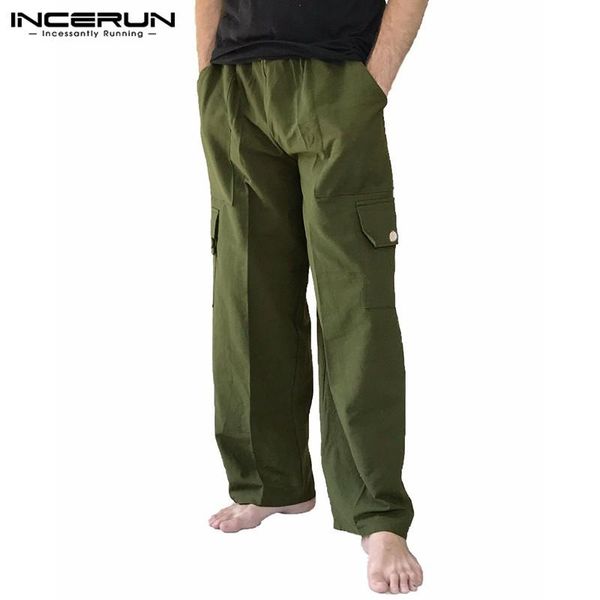 

men's pants trousers men hip-hop solid pockets joggers cotton streetwear elastic waist casual retro cargo pantalon incerun 2021, Black