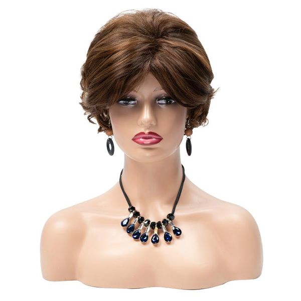 

synthetic wigs short brown wavy hair for white black wonder women heat resistant curly fluffy by0048